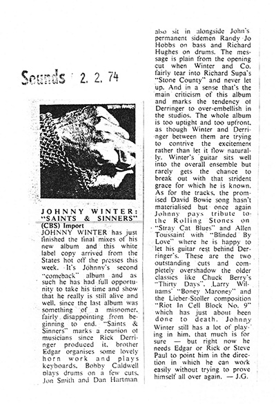 Sounds Magazine reviews: Saints and Sinners on 2 Feb 1974